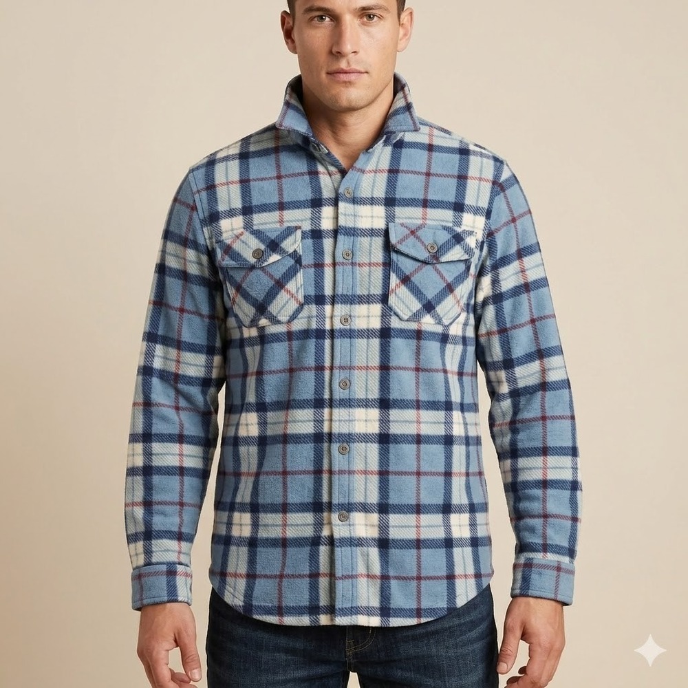 Freedom Foundry Fleece Plaid‎ Shirt Heavyweight Button-Up Blue Red M